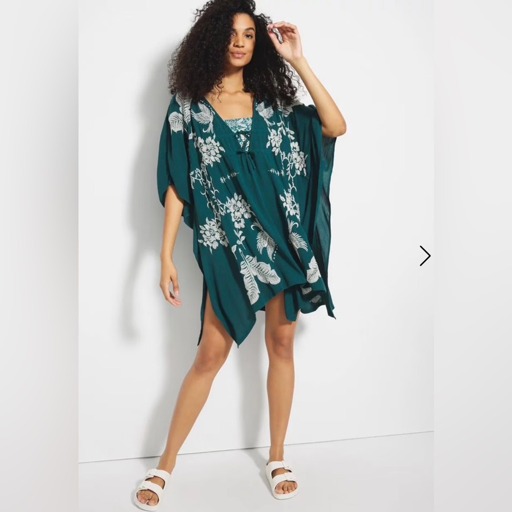 Soma Swim Embroidered Teal Floral Cover-Up